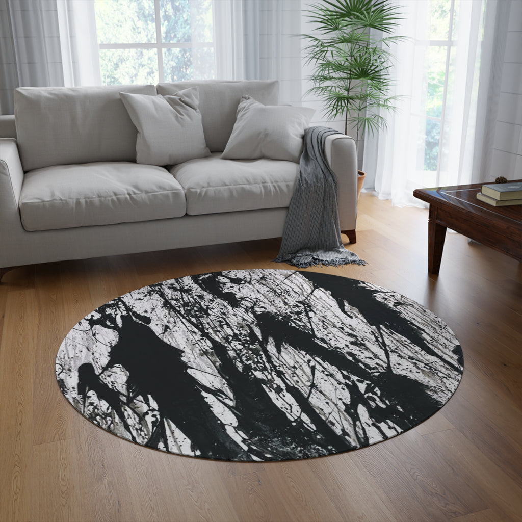 B'n W Splatter Art Round Rug