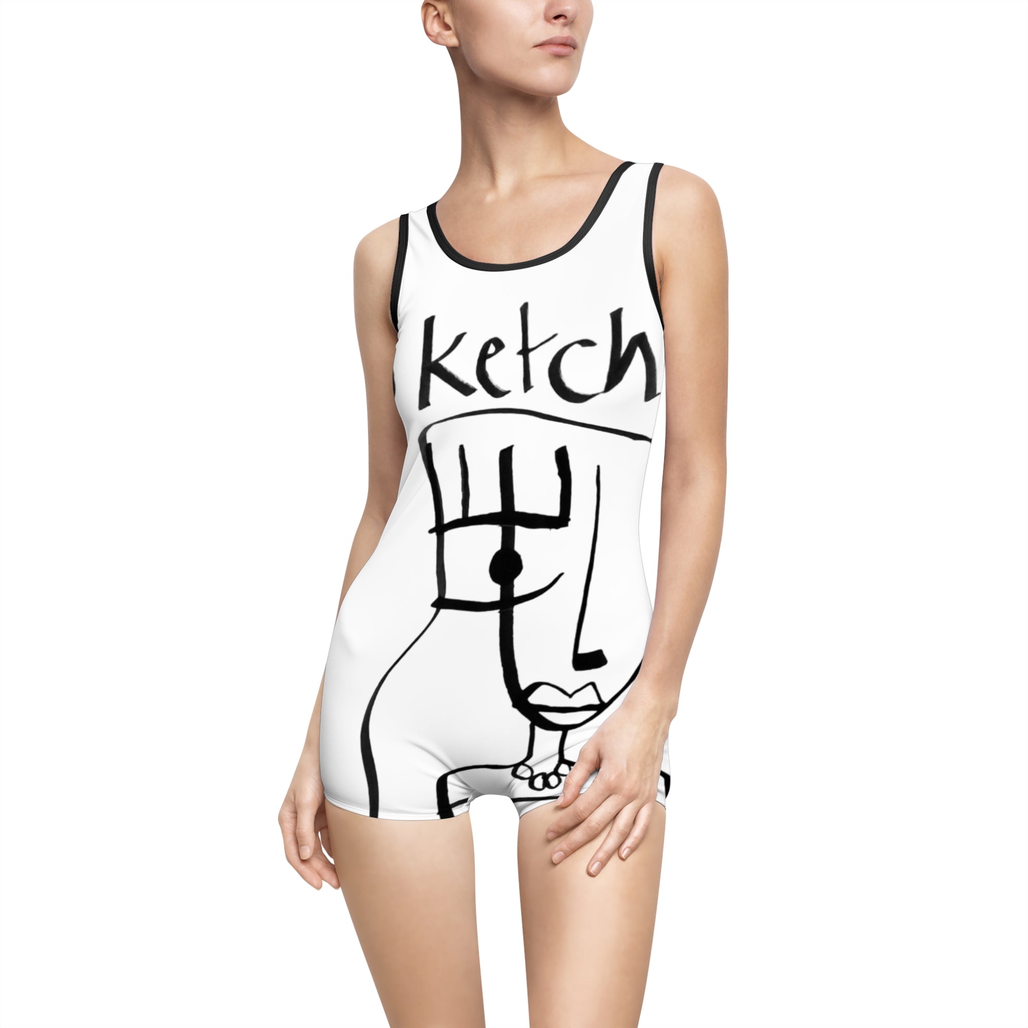 Artistic Women's Vintage Swimsuit - Unique Ketch Design for Summer Fun