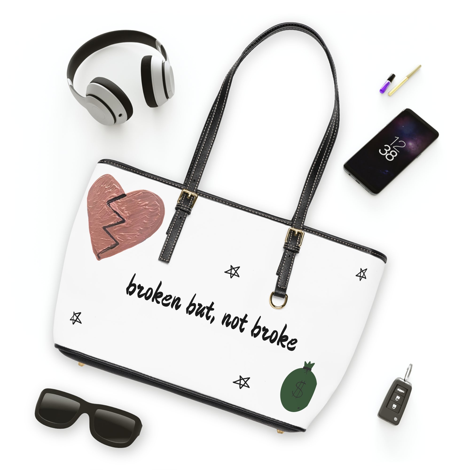 Never Broke Large Leather Shoulder Bag