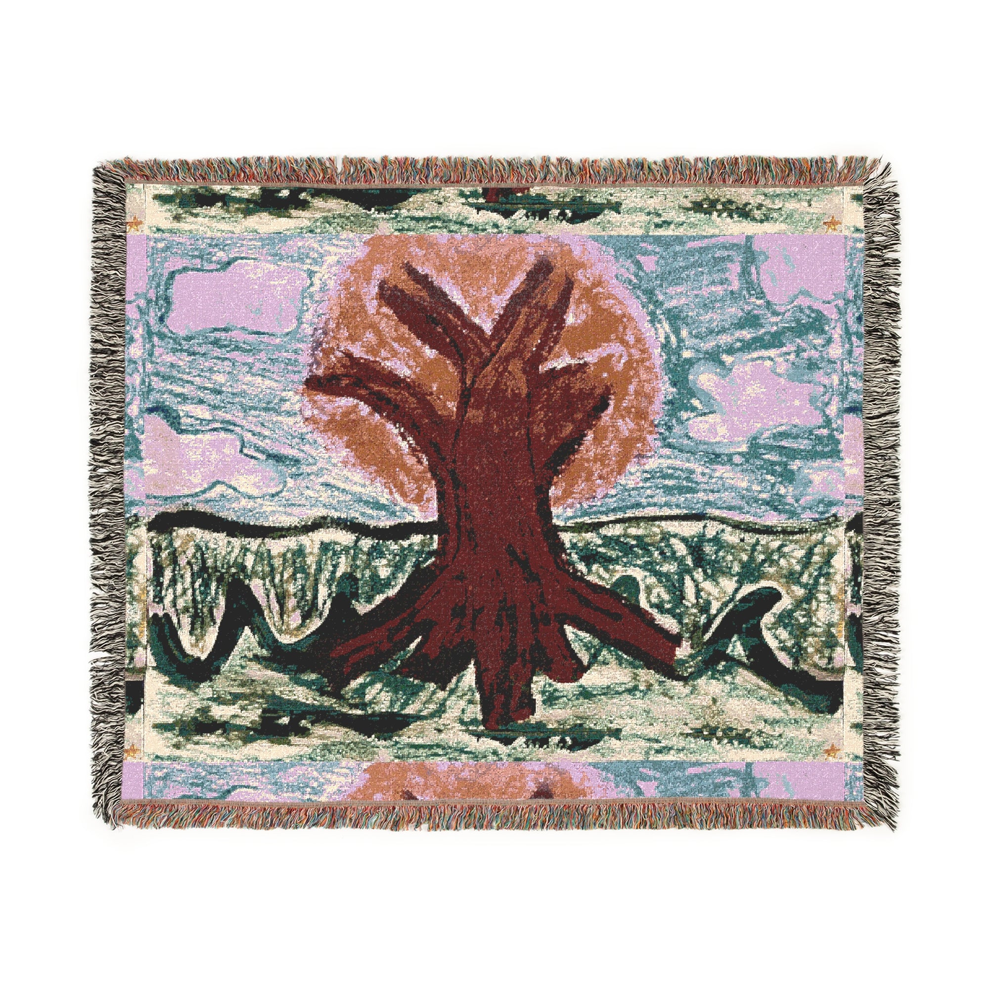 Nature-Inspired Woven Blanket for Cozy Living, Tree Design Throw, Home Decor, Gift for Nature Lovers, Perfect for All Seasons