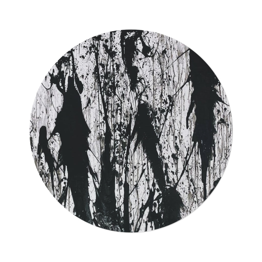 B'n W Splatter Art Round Rug
