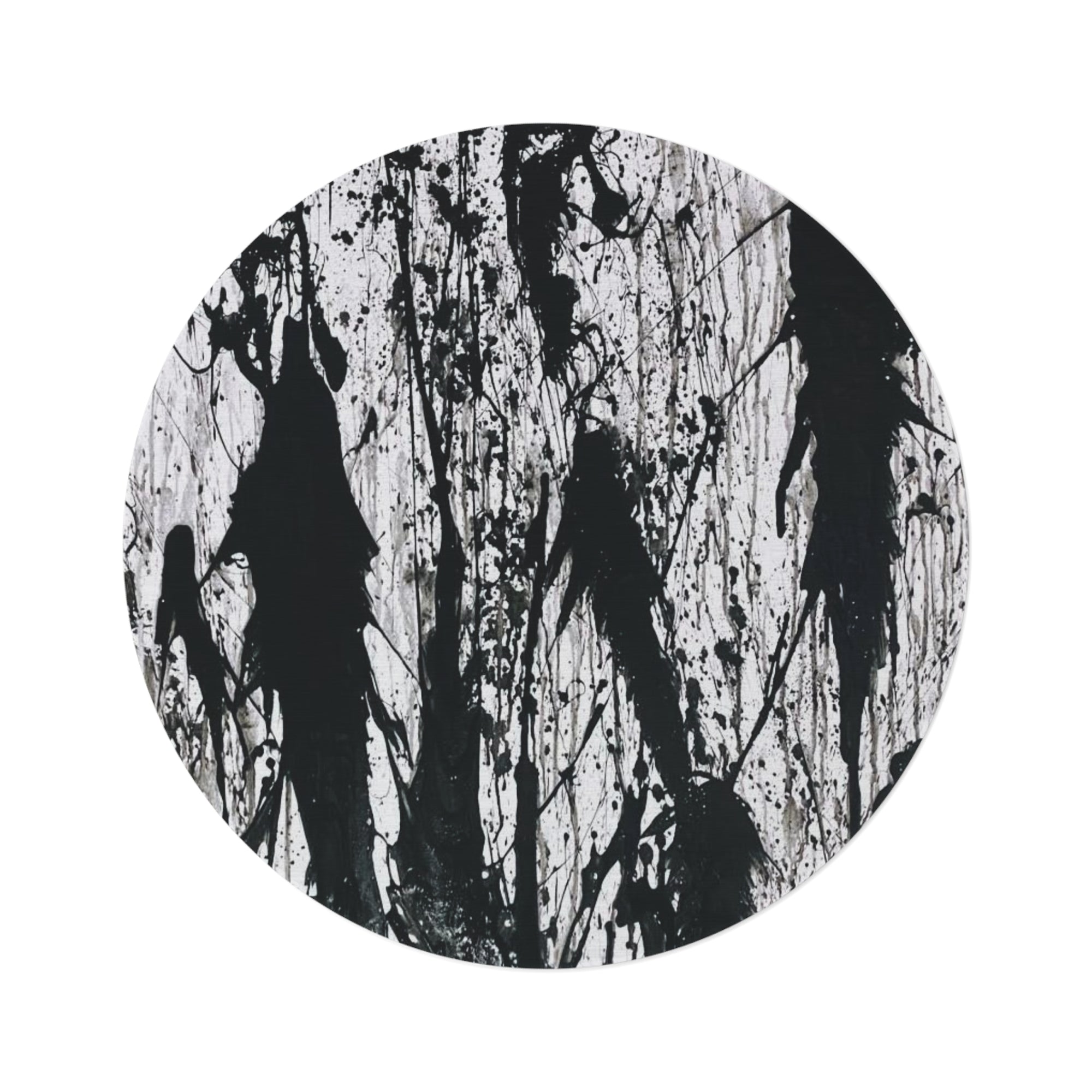B'n W Splatter Art Round Rug