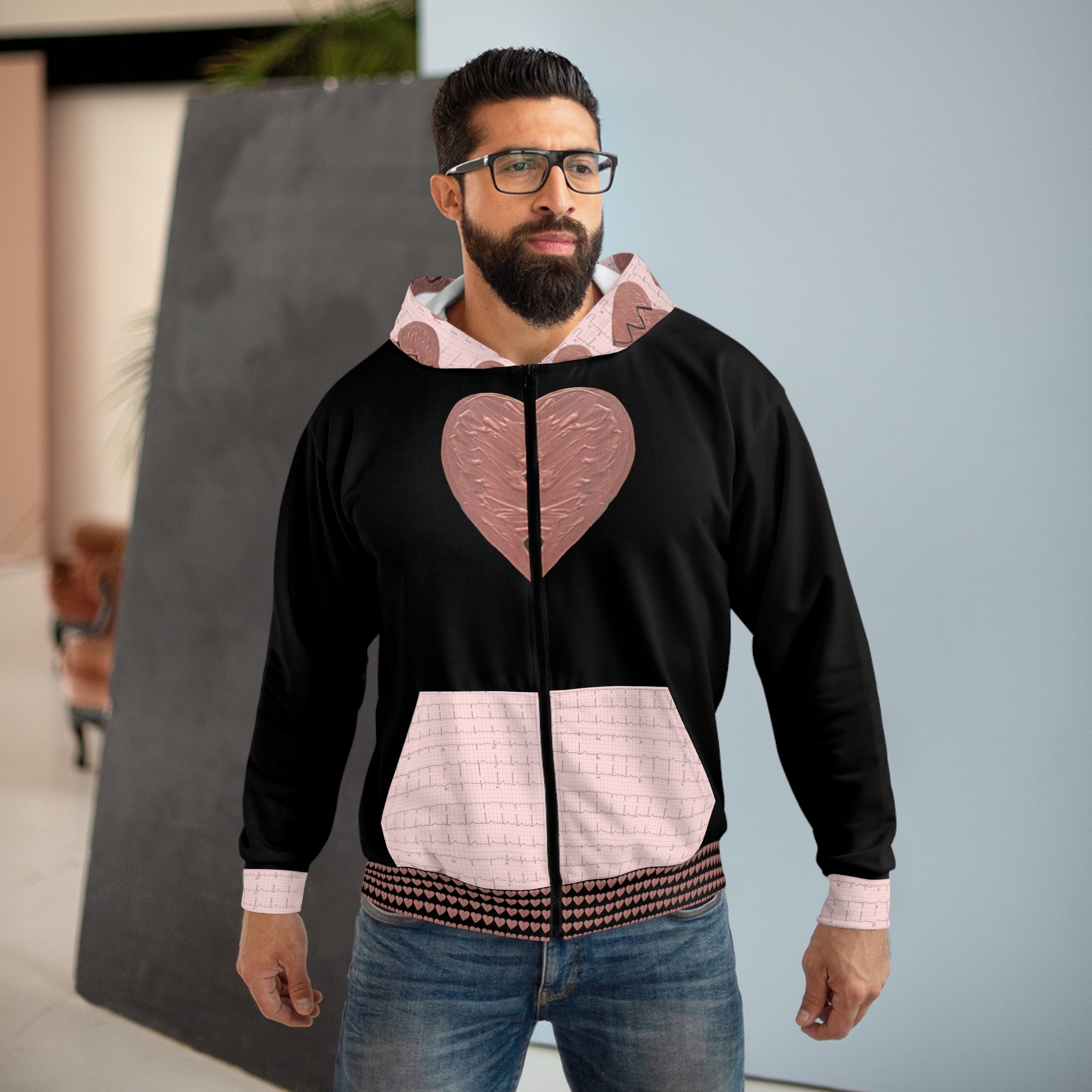Unisex Broken Zip up Heart Hoodie